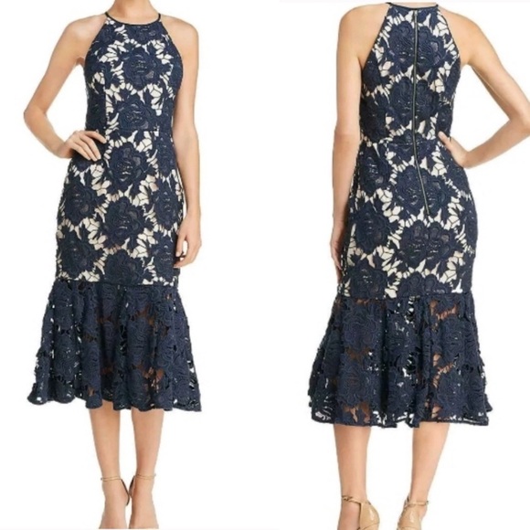 KEEPSAKE The Label sky blue lace trumpet dress midi medium women cocktail - Picture 7 of 7